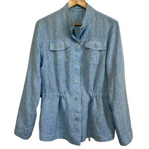 J. McLaughlin Skye Button-Front Linen Shirt Jacket in Light Blue Size Large NWOT